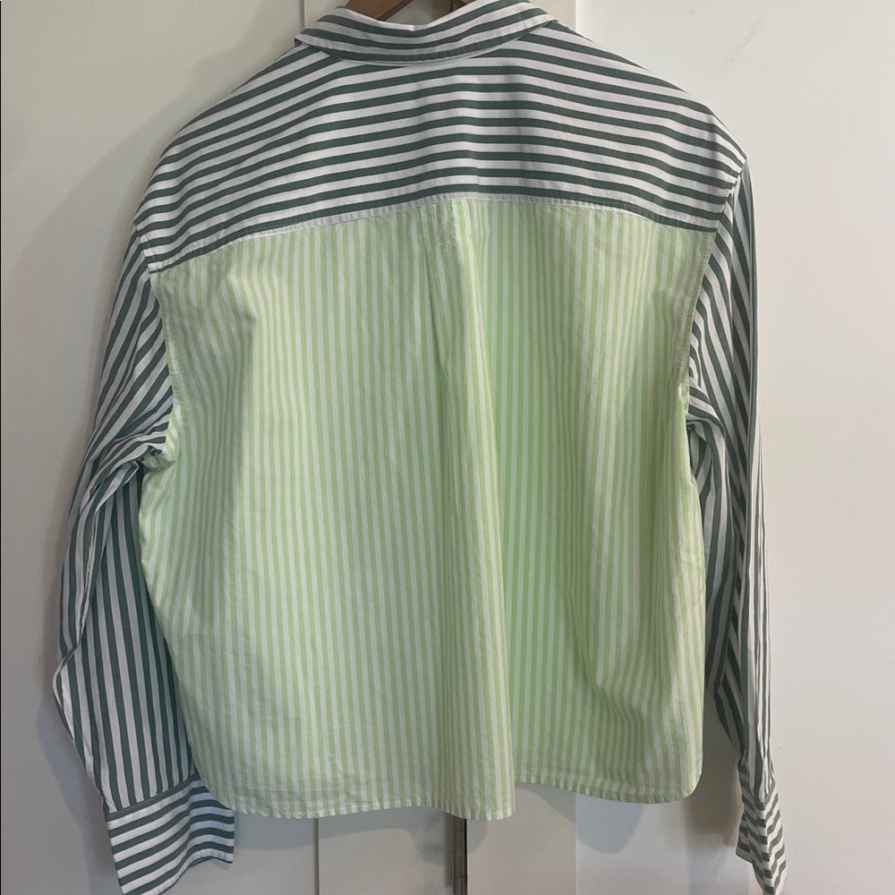 Talbots oversized cropped poplin short shirt blooming stripe - Picture 6 of 9